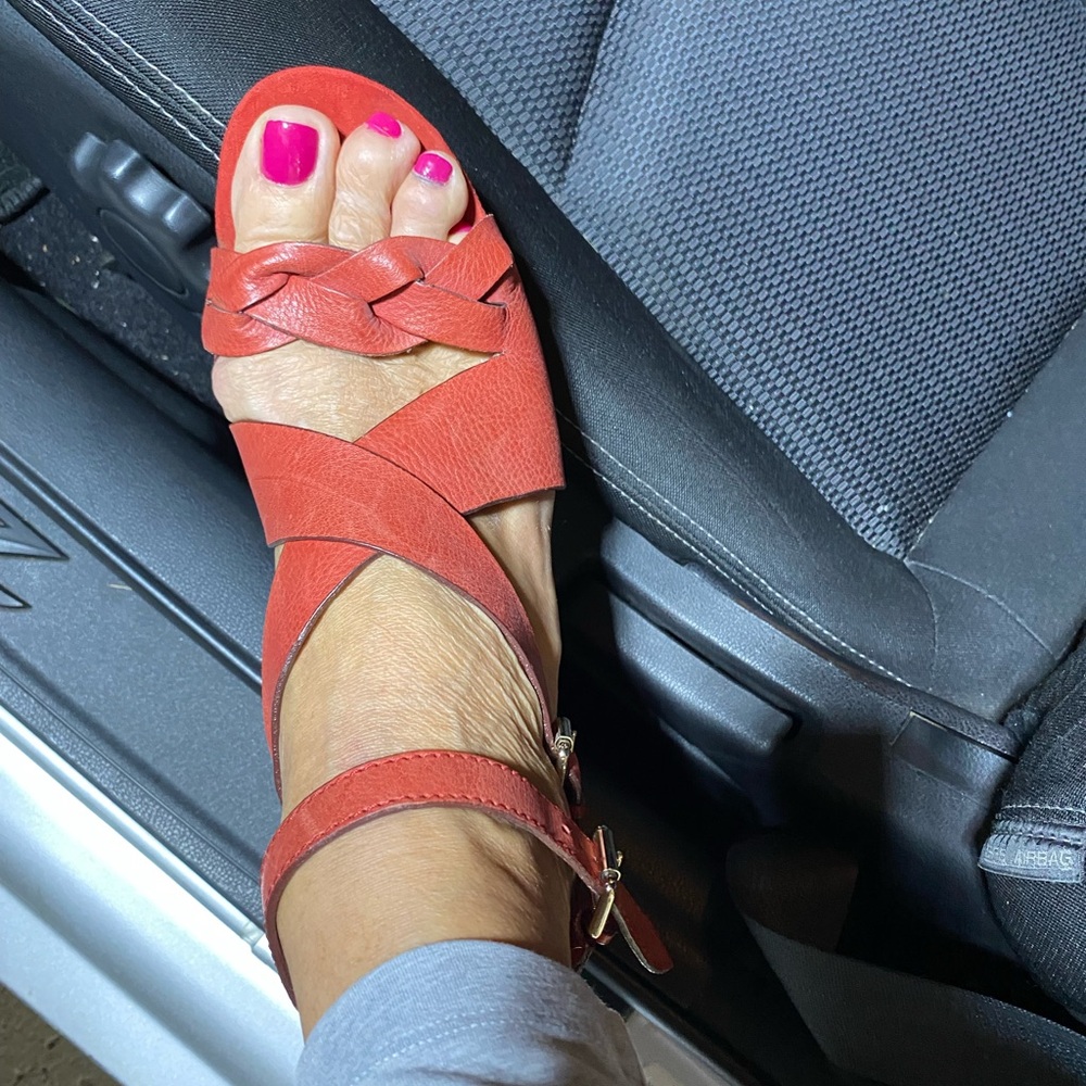 Red leather wedge womens shoes